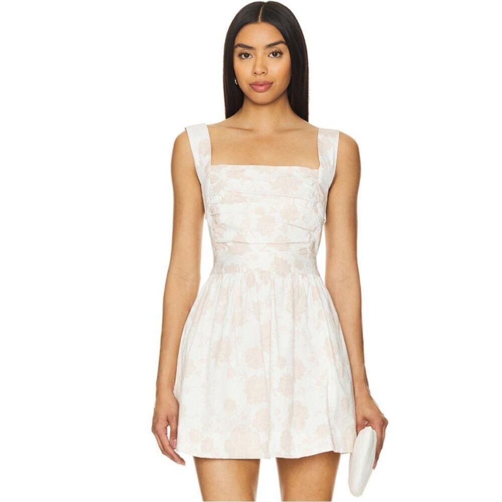 Free People Meet Me In Maui Printed Ivory Mini Dress/ Cut-out with Bow - Picture 1 of 15